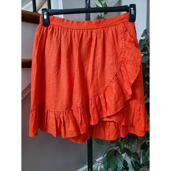 J.Crew Women's Orange 100% Cotton A-Line Casual Knee Length Skirt Size 4P - Picture 10 of 11